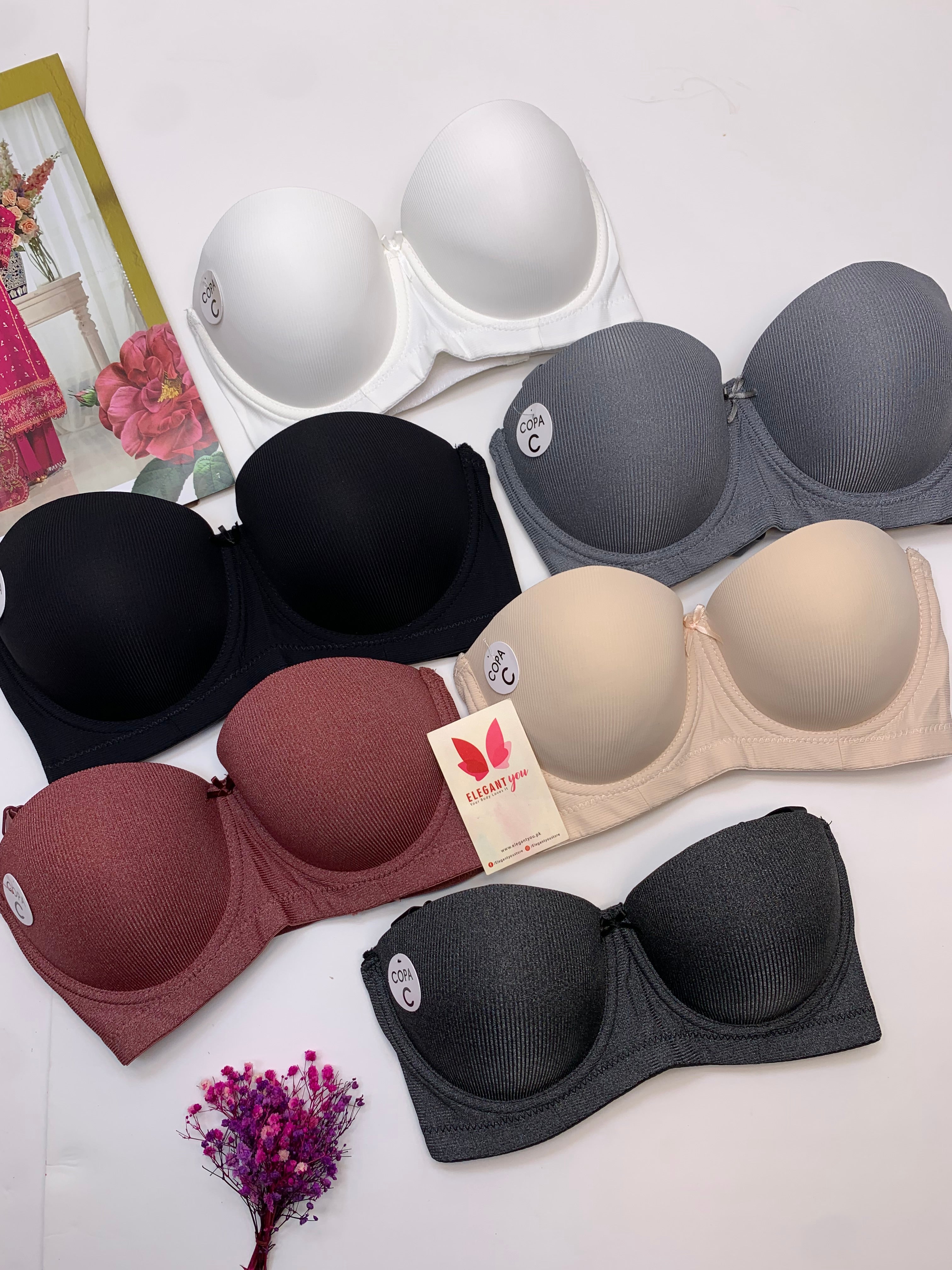 (36-42)C Cup Size Half Cup Shape Padded Push up Wired Plain Bra (170)*