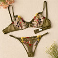 Olive Green Floral Embroidered Lingerie Set – Bra & Panty