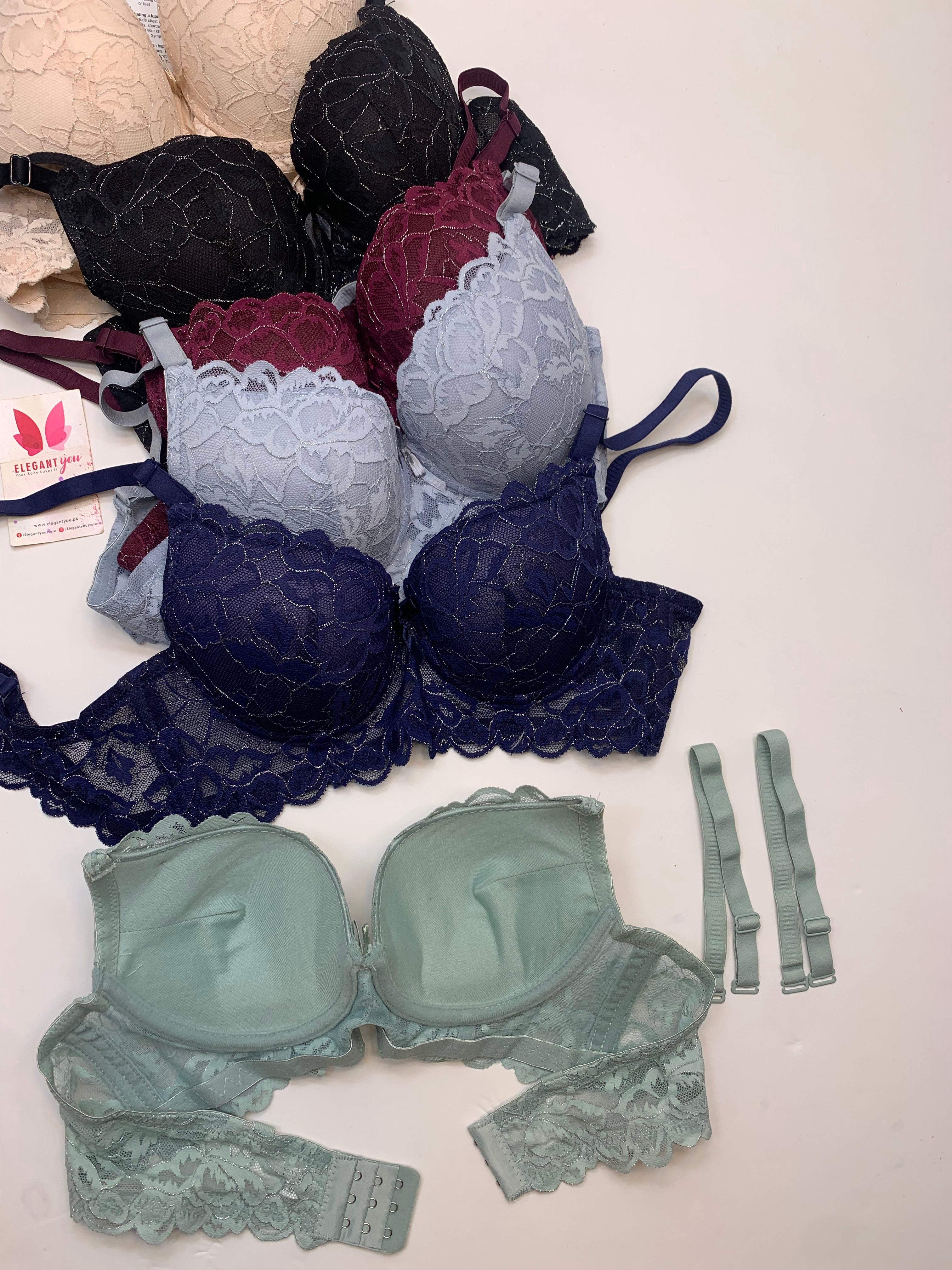 (36-40)B Elegant Padded Push-up Lace Bridal Bra(143)*