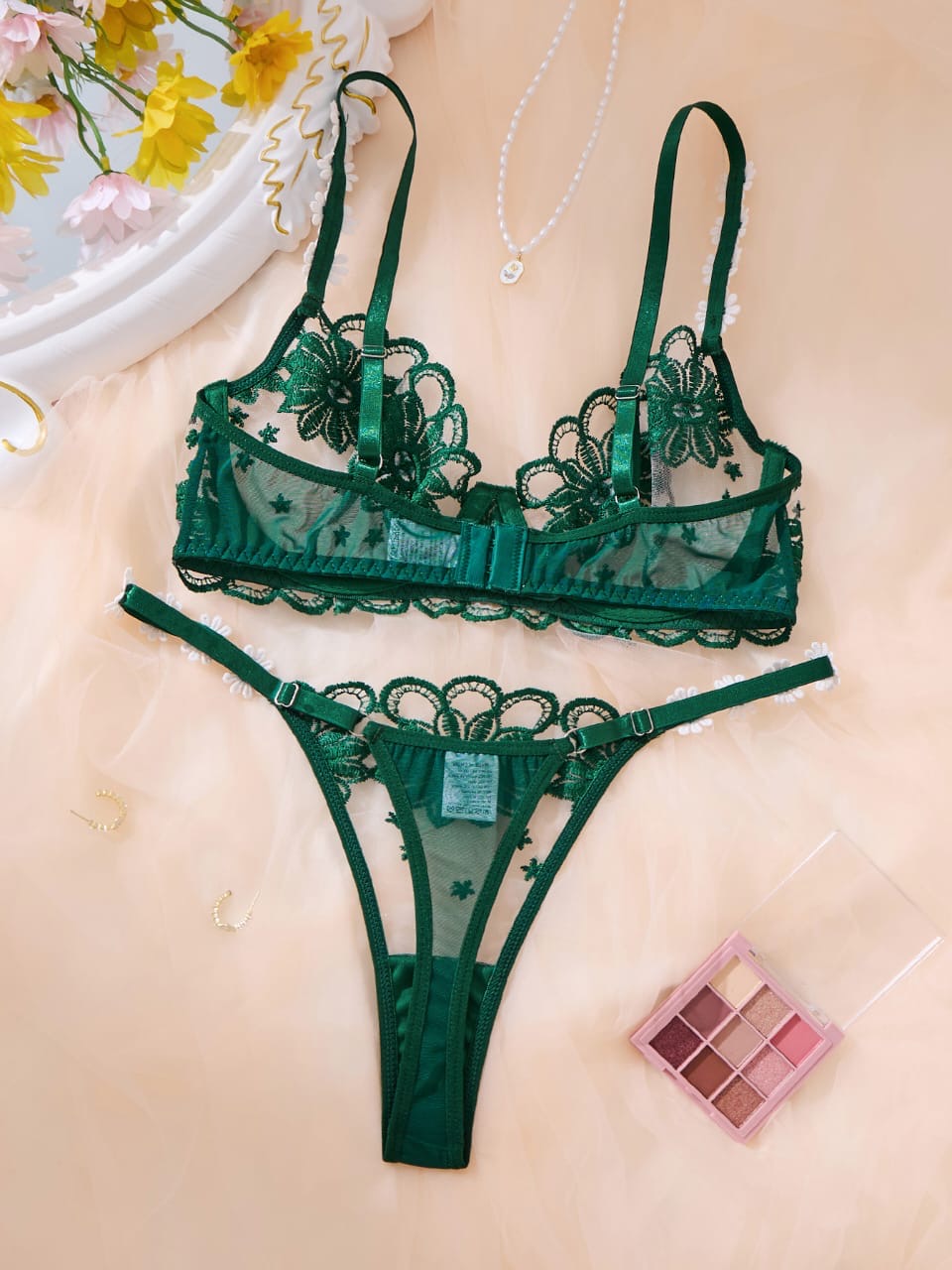 Tranparent UltraThin Floral Emroidery Bra Set