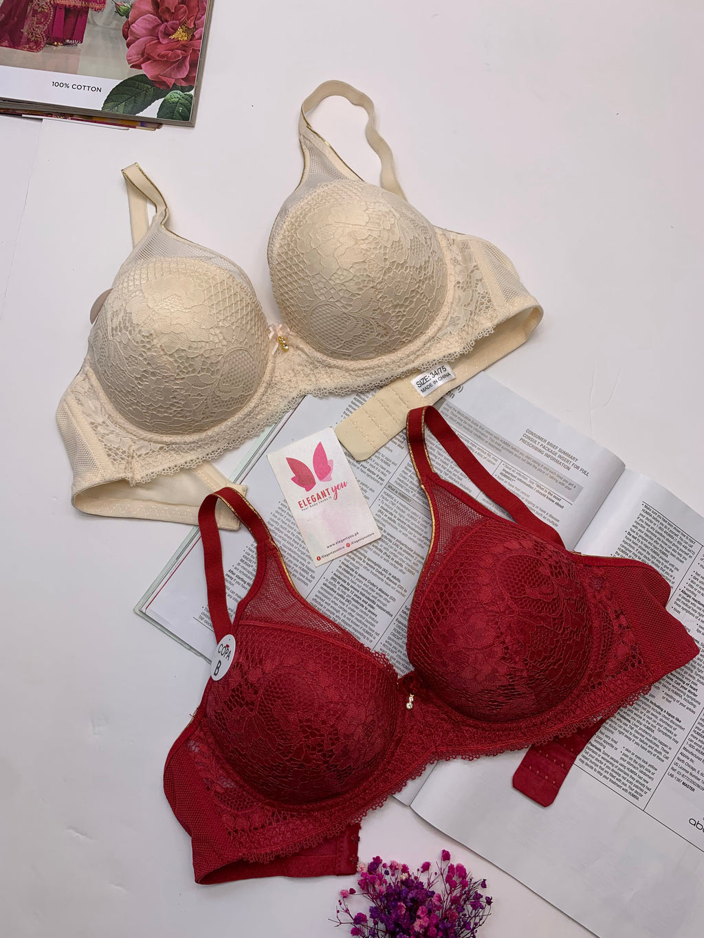 (34-40)B/C  Elegant Single Padded Push-up Lace Bridal Bra (142)