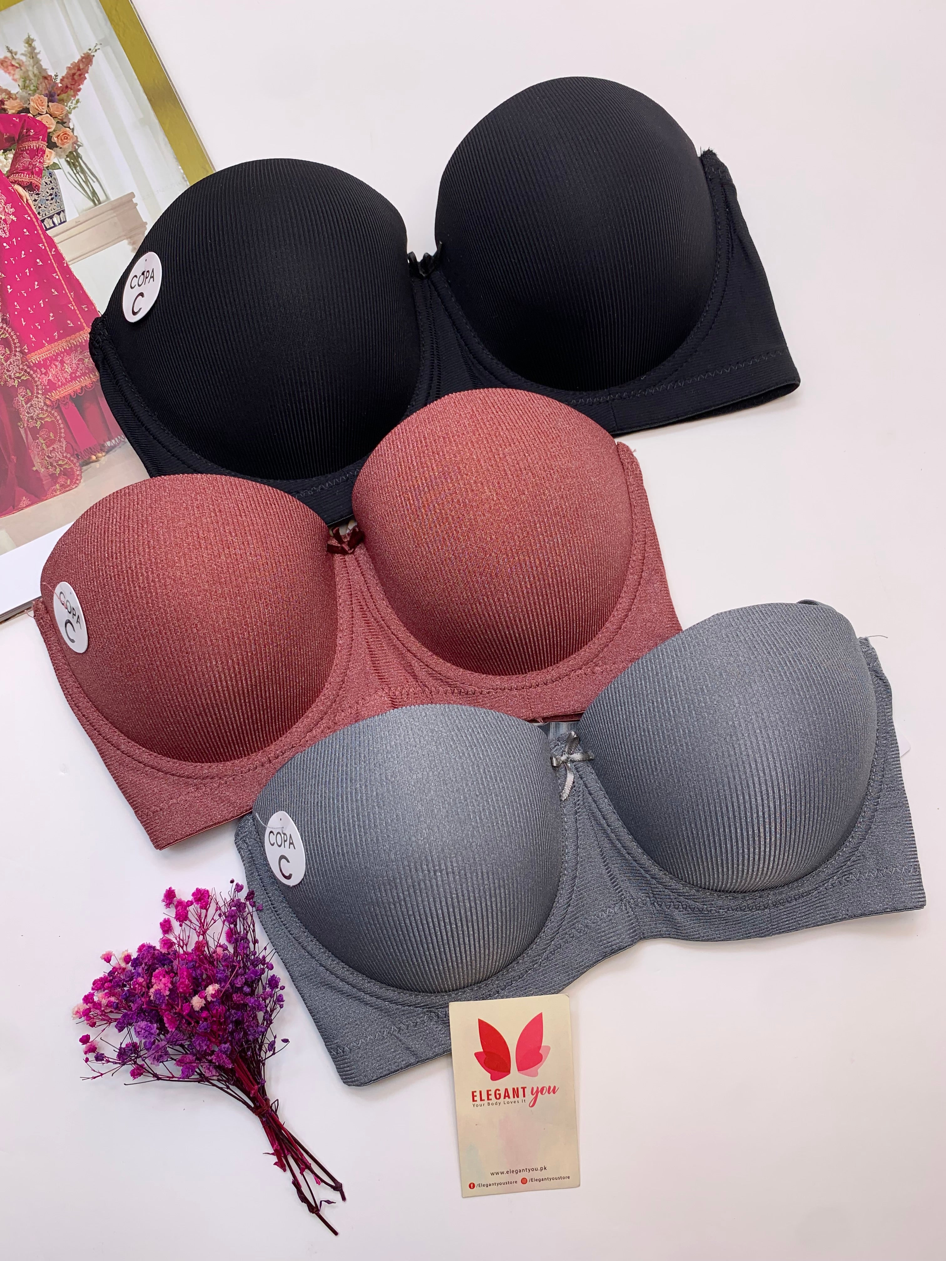 (36-42)C Cup Size Half Cup Shape Padded Push up Wired Plain Bra (170)*