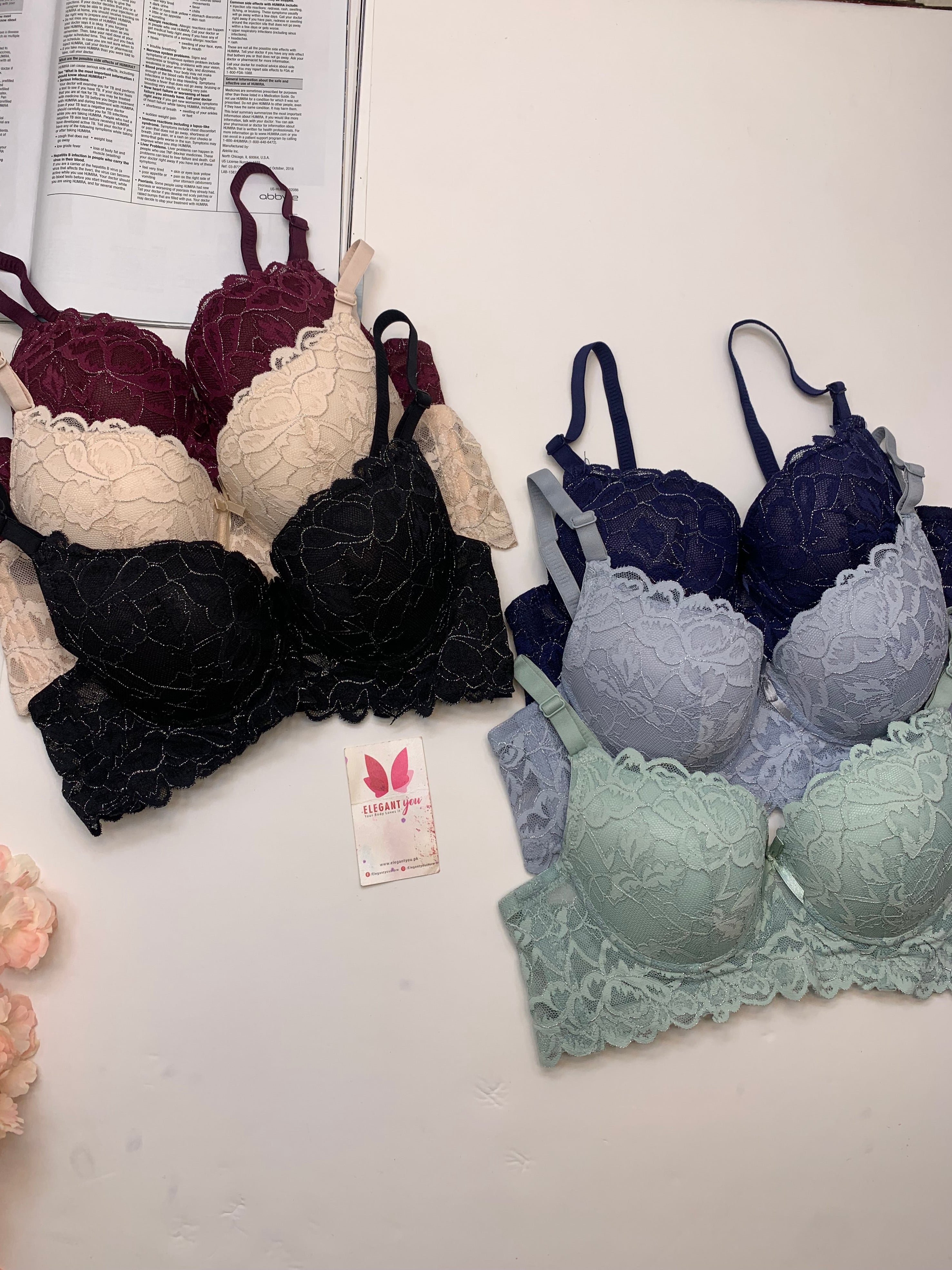 (36-40)B Elegant Padded Push-up Lace Bridal Bra(143)*