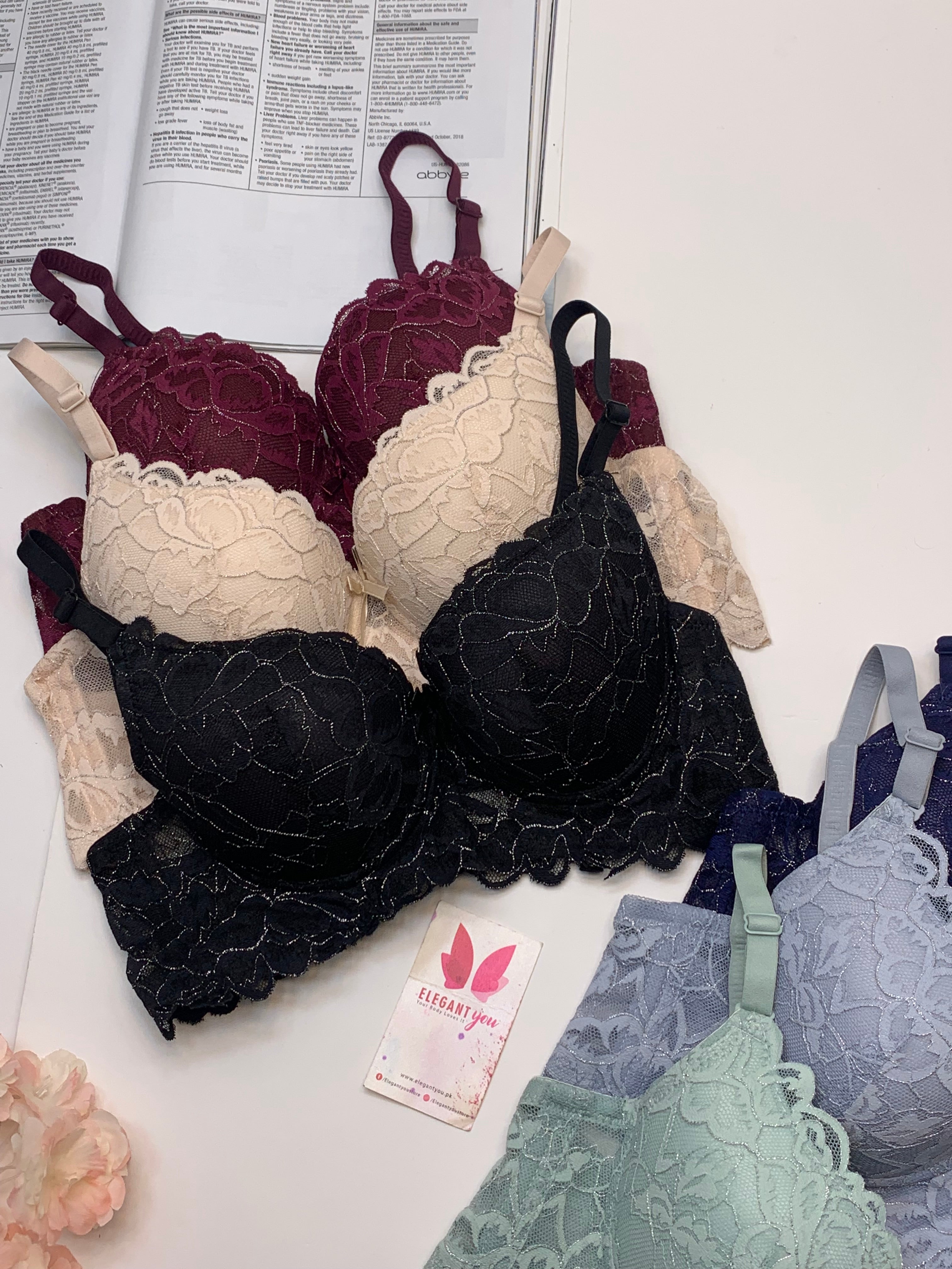 (36-40)B Elegant Padded Push-up Lace Bridal Bra(143)*