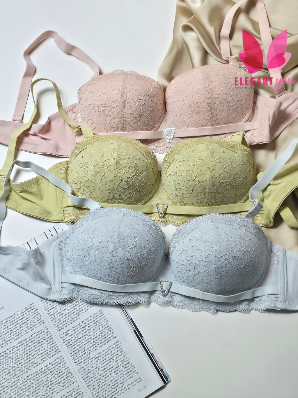 (36-42)size Half Cup Shape Padded Push up Wired Flower Pattern Bra(149)*