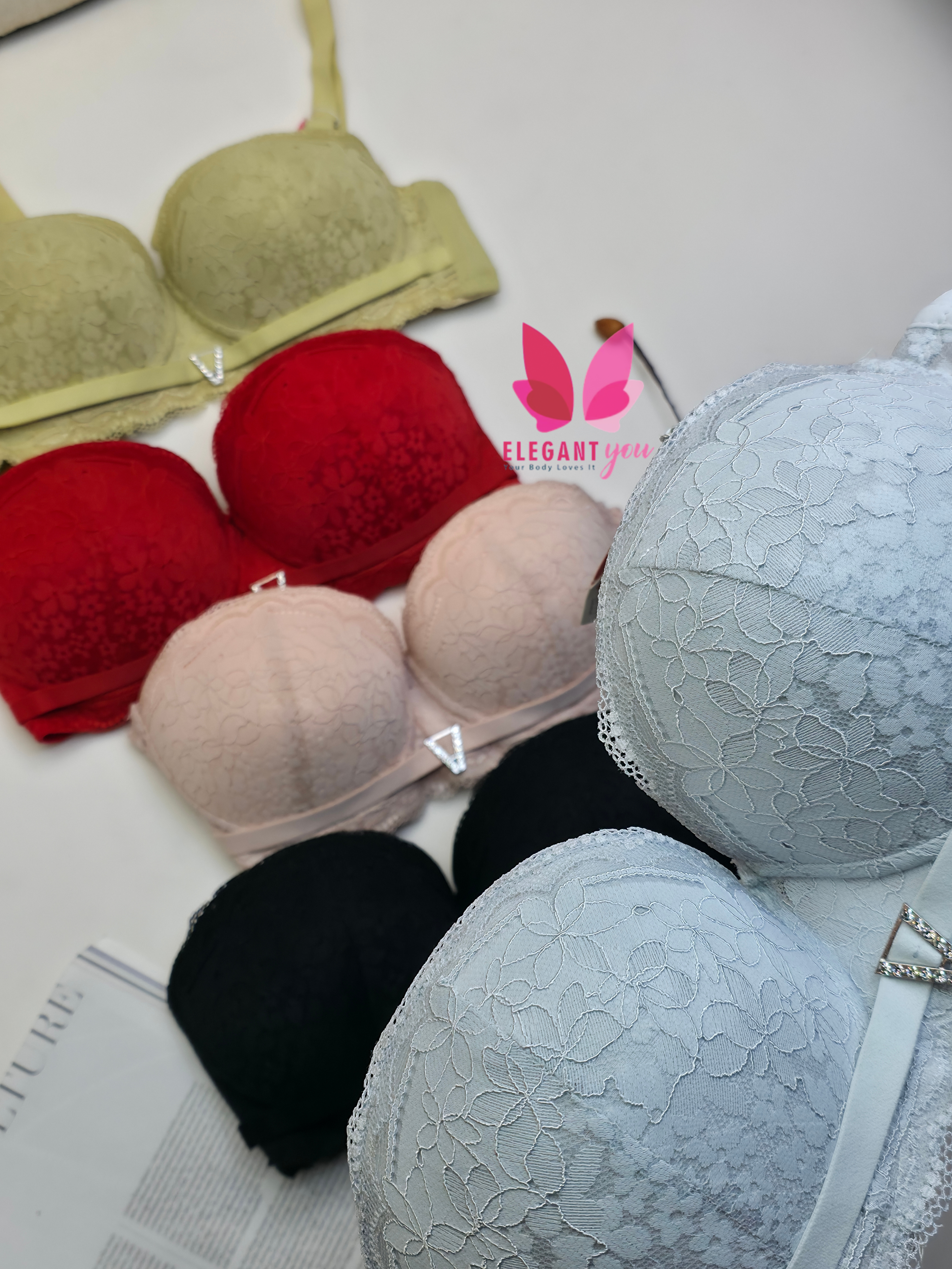 (36-42)size Half Cup Shape Padded Push up Wired Flower Pattern Bra(149)*