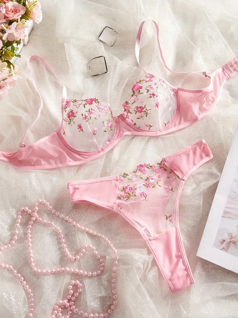 Premium Floral Embroidered Bra & Panty Set