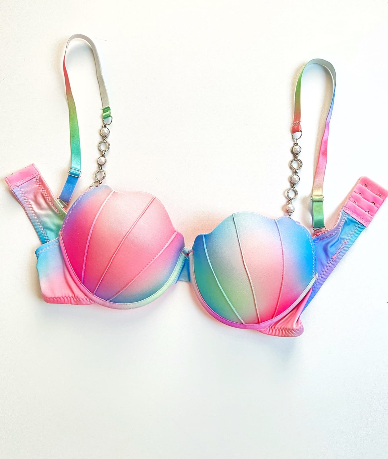 Intimate Striped Bra & Panty Set - Pearl Strap Lingerie
