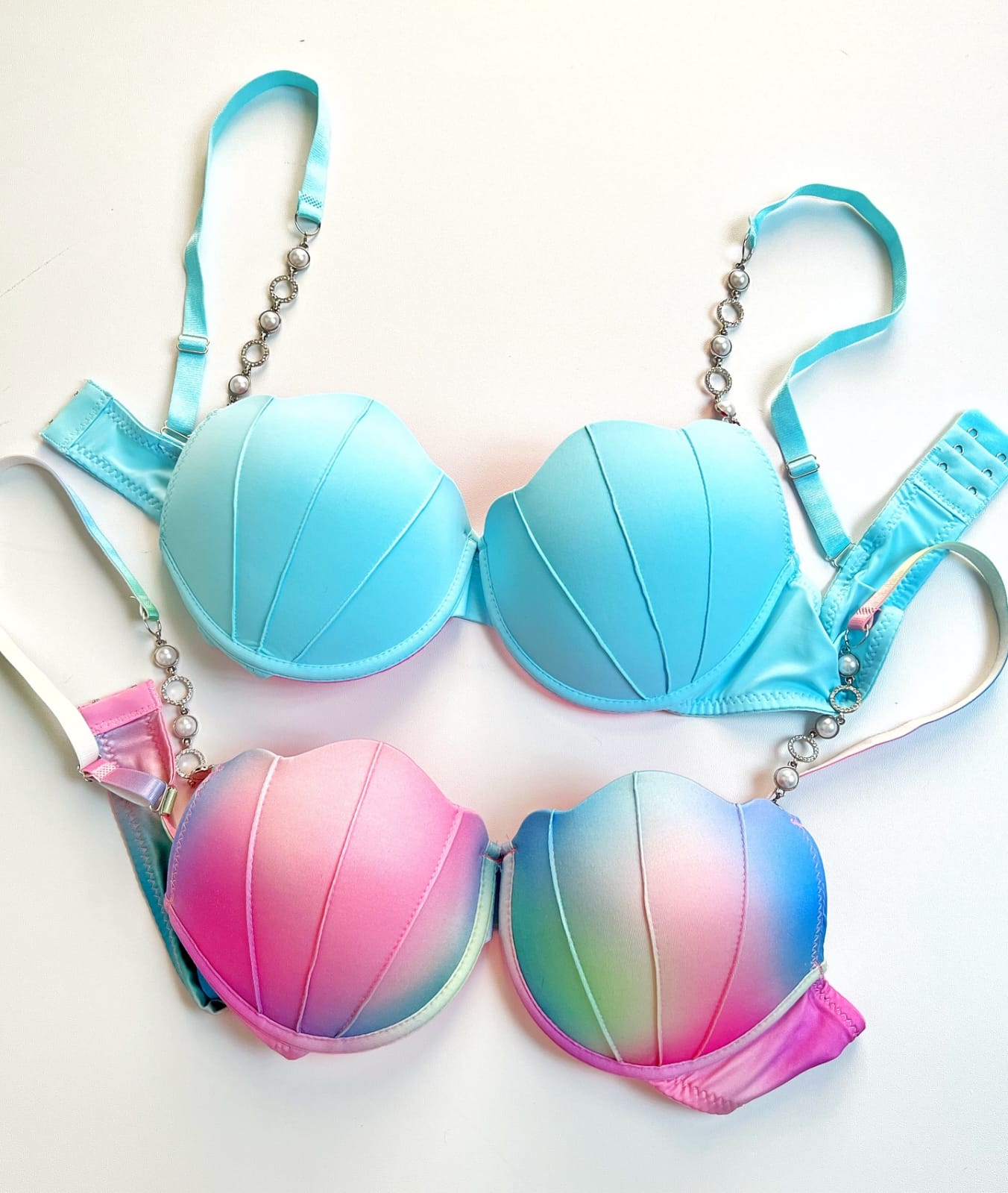 Intimate Striped Bra & Panty Set - Pearl Strap Lingerie