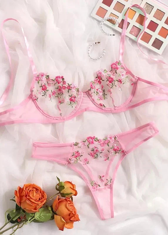Floral Embroidered Sheer Mesh Underwire Lingerie Set🌸 Summer Collection Special 🔥 BUY 1 GET 2 FREE 🔥