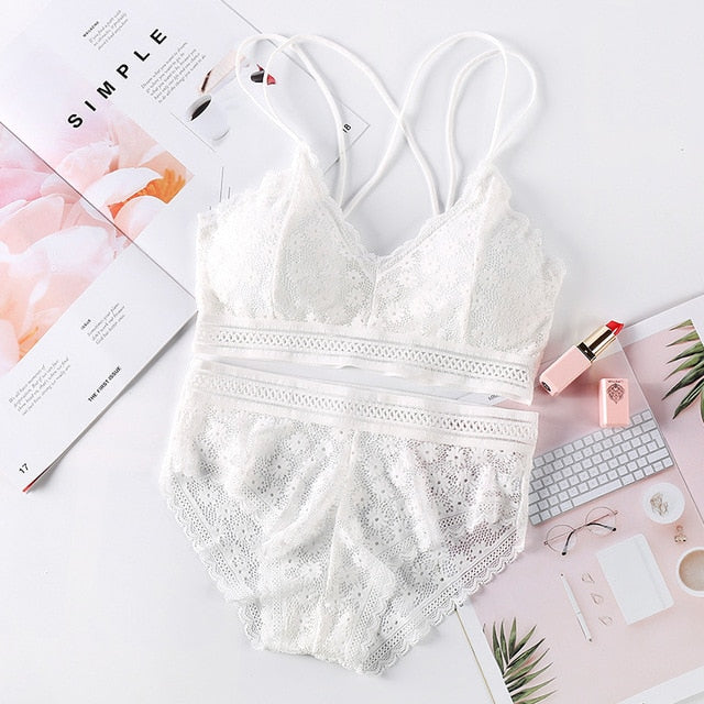 Colorful Lace Cross Bra Set