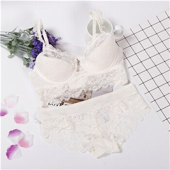 Flower Printed Silk n Lace Bra Set