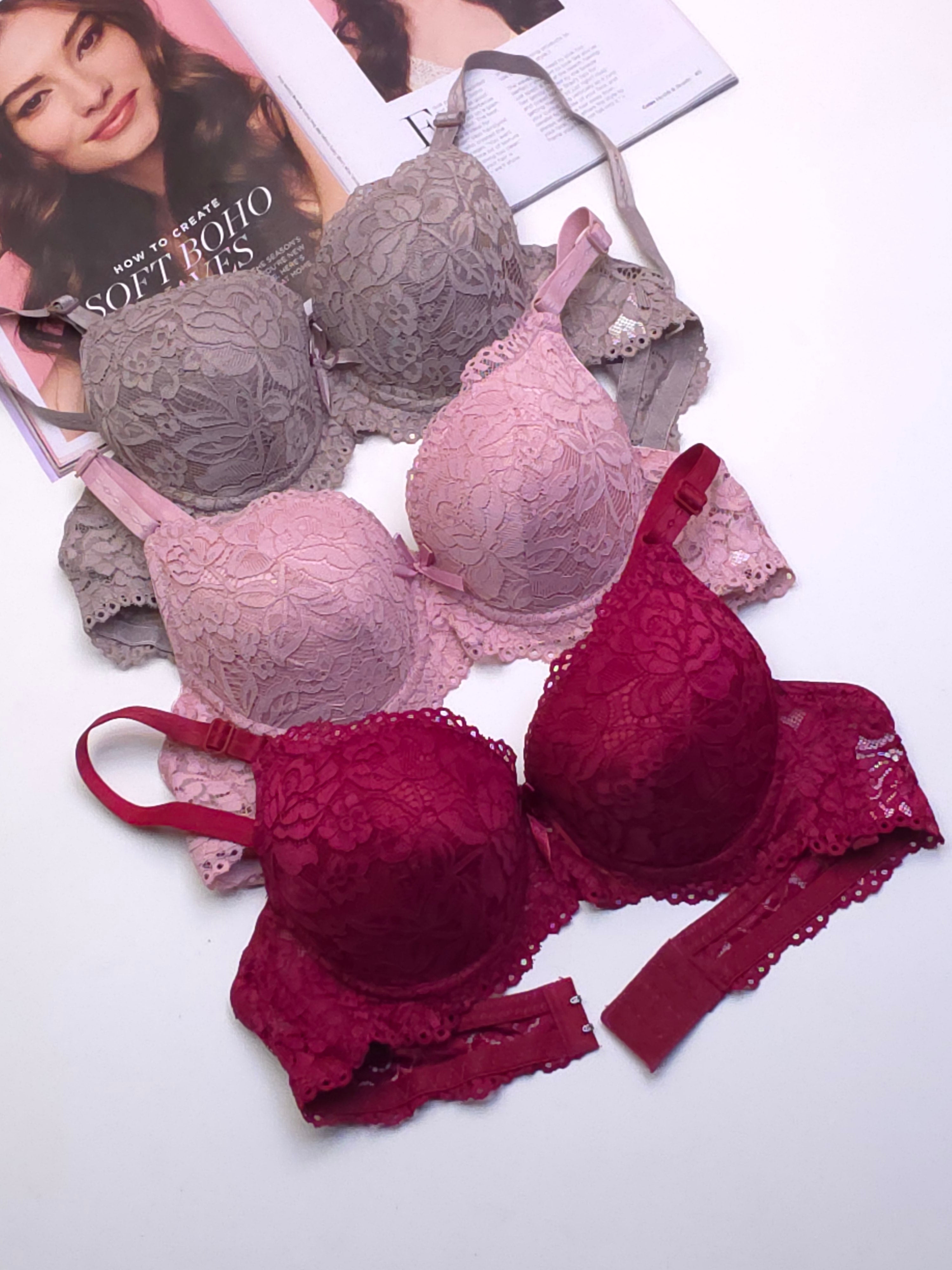 (32-38)b Bridal Double Padded Push-up Lace bra (138)^