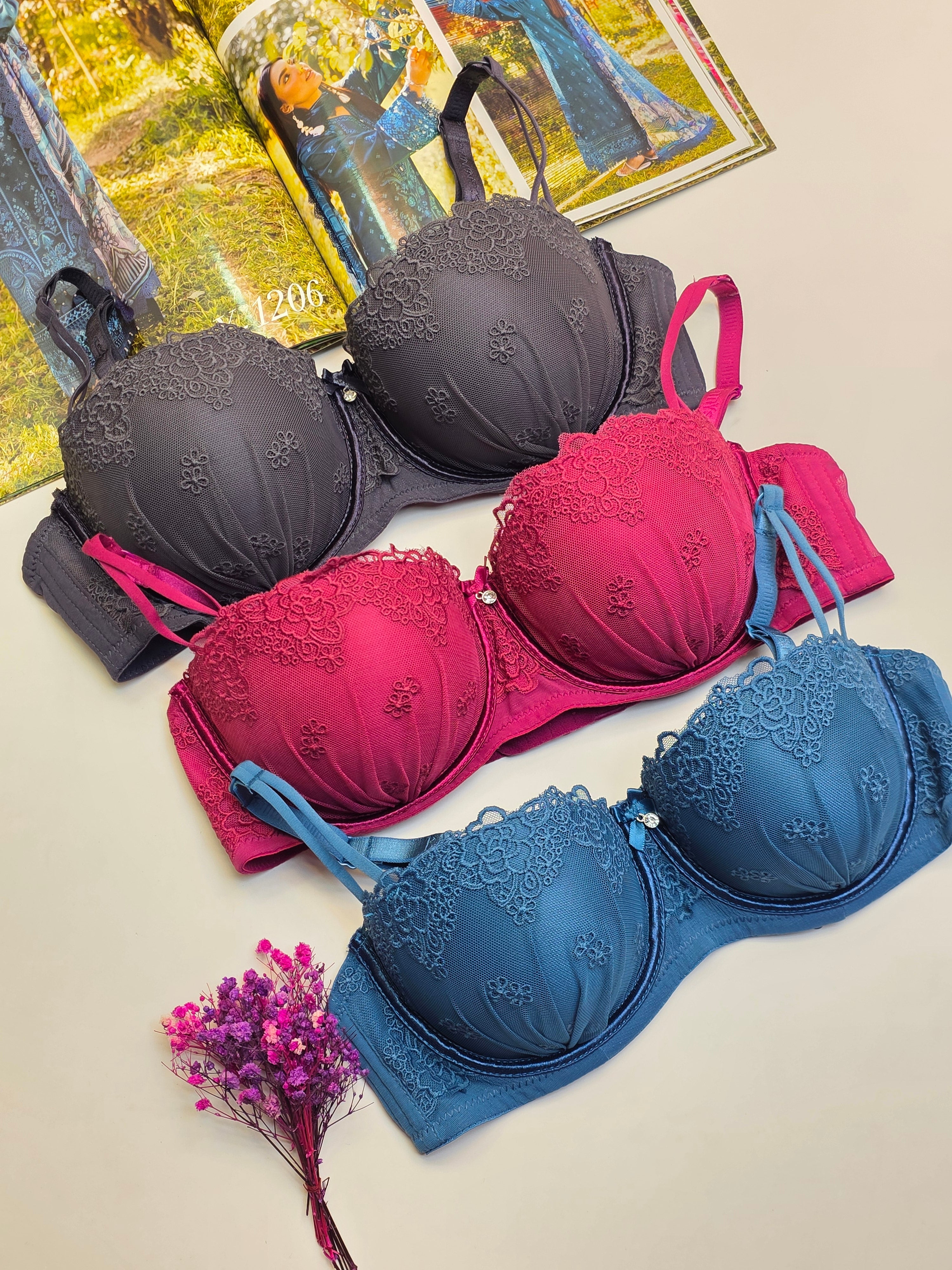 (32-38)b Double Strip Half Cup Push-up Underwire Bra (139)*