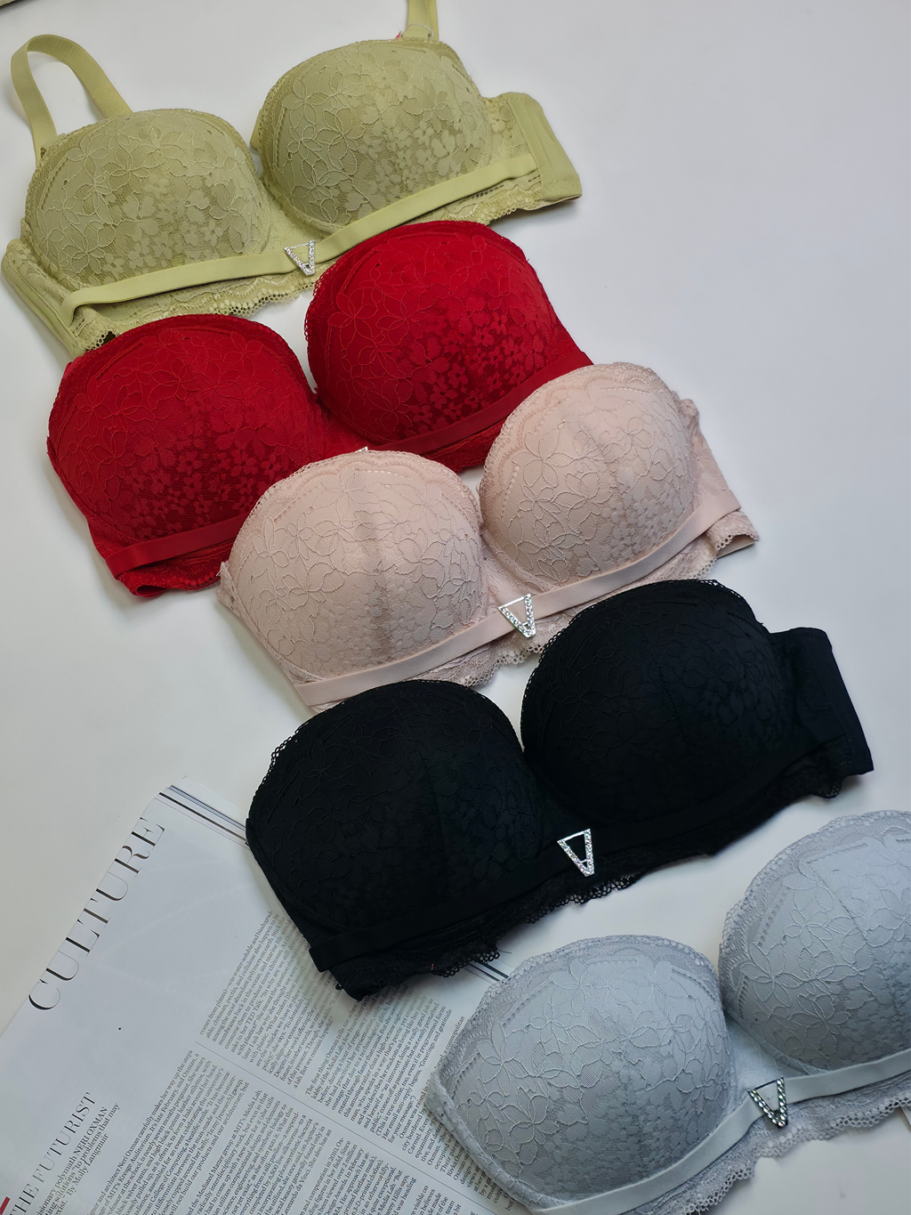 (36-42)size Half Cup Shape Padded Push up Wired Flower Pattern Bra(149)*