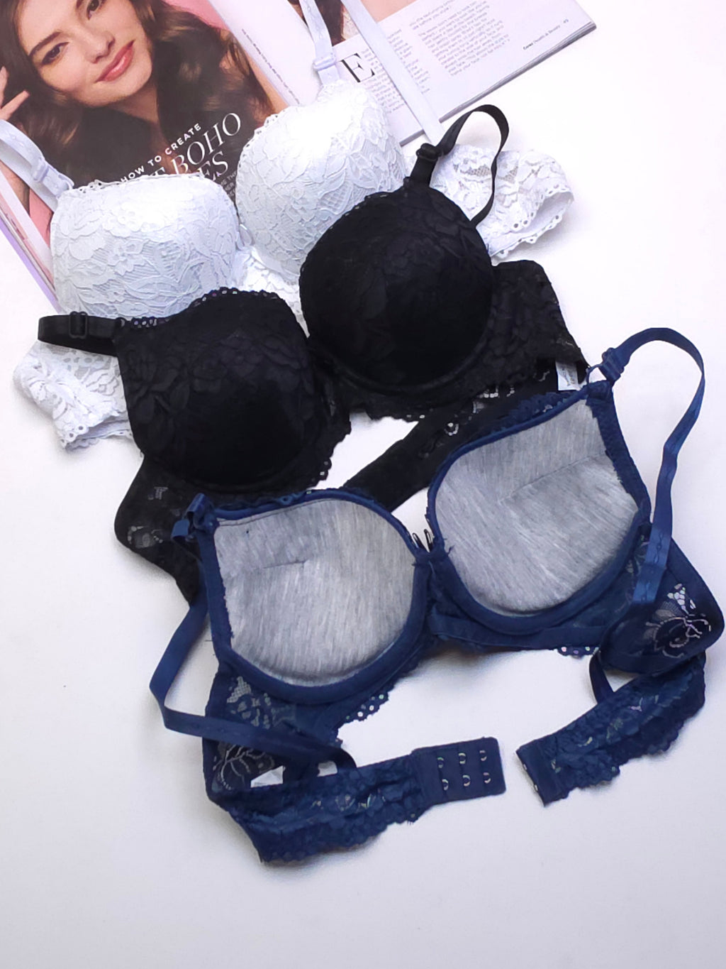 (32-38)b Bridal Double Padded Push-up Lace bra (138)^