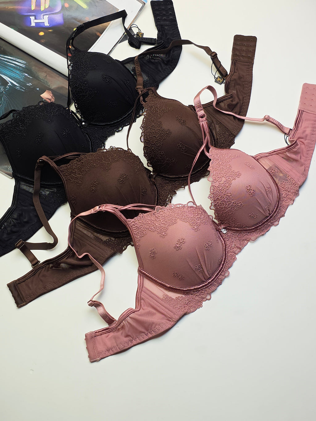 (36-42)C Double Strip Demi Cup Push-up Underwire Bra (163)*