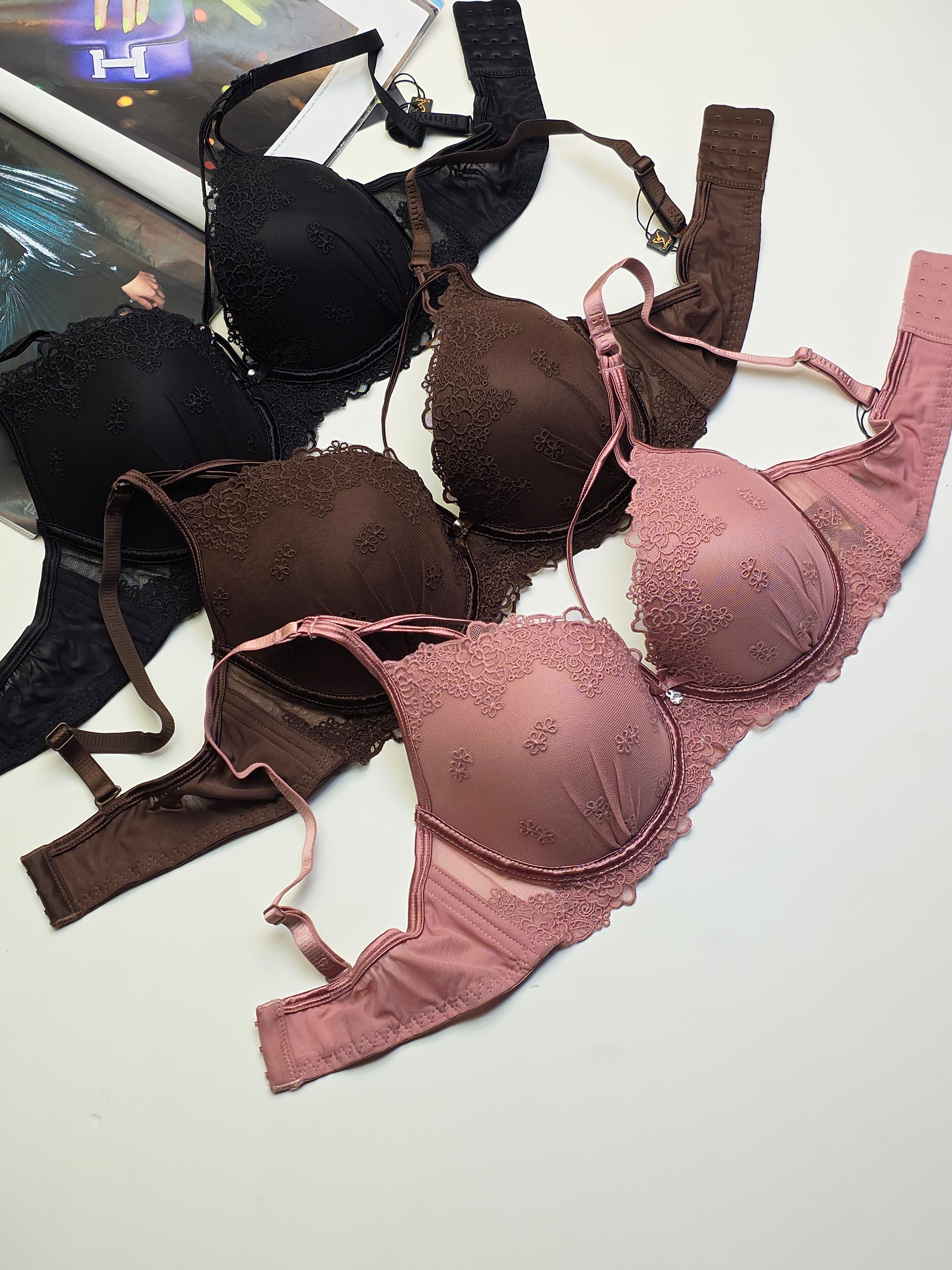 (36-42)C Double Strip Demi Cup Push-up Underwire Bra (163)*