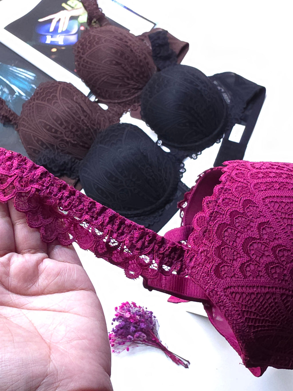 (36-42)D Cup Size Light Padded Wired Flower Pattern Bra (165)*