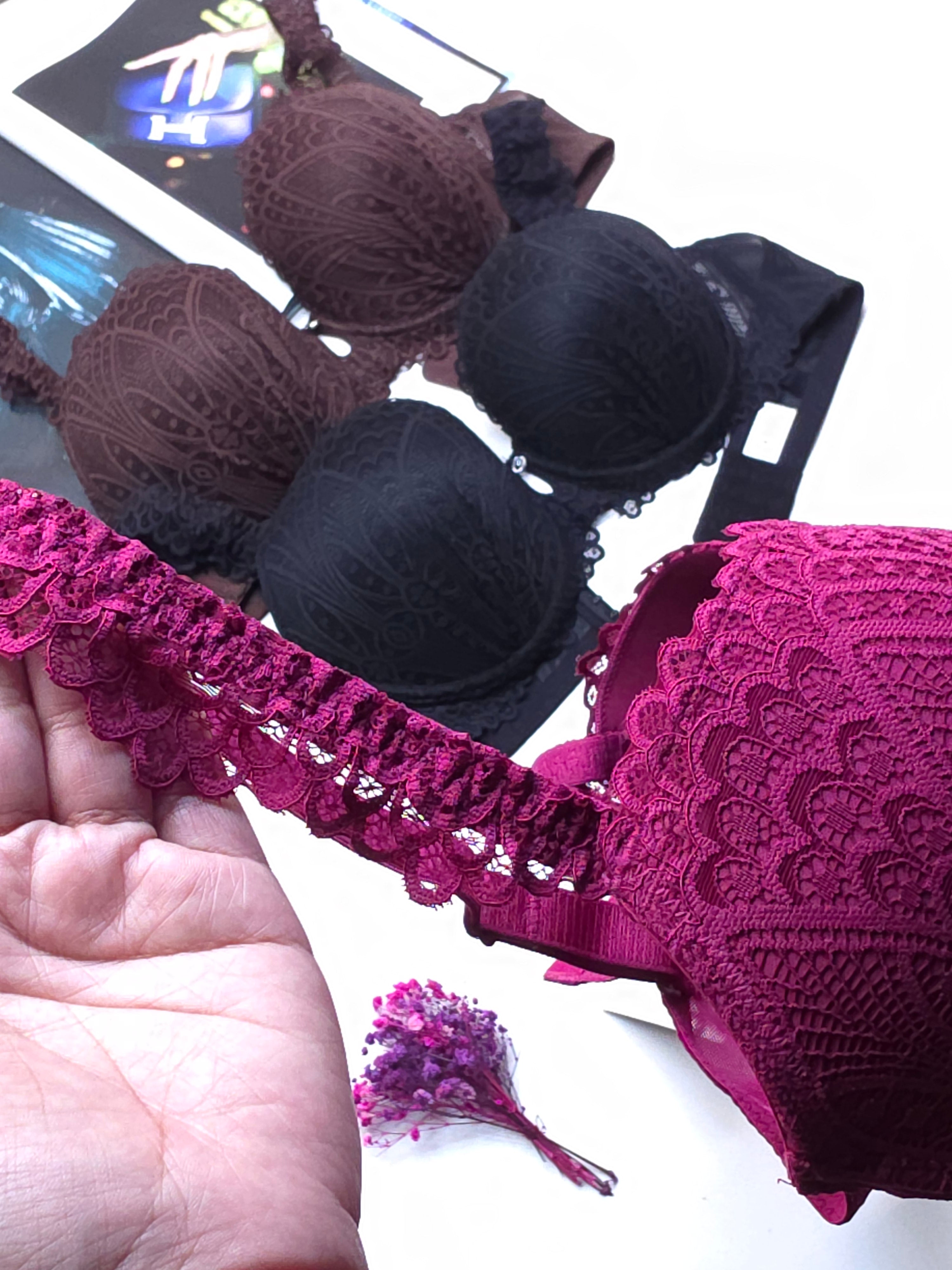 (36-42)D Cup Size Light Padded Wired Flower Pattern Bra (165)*