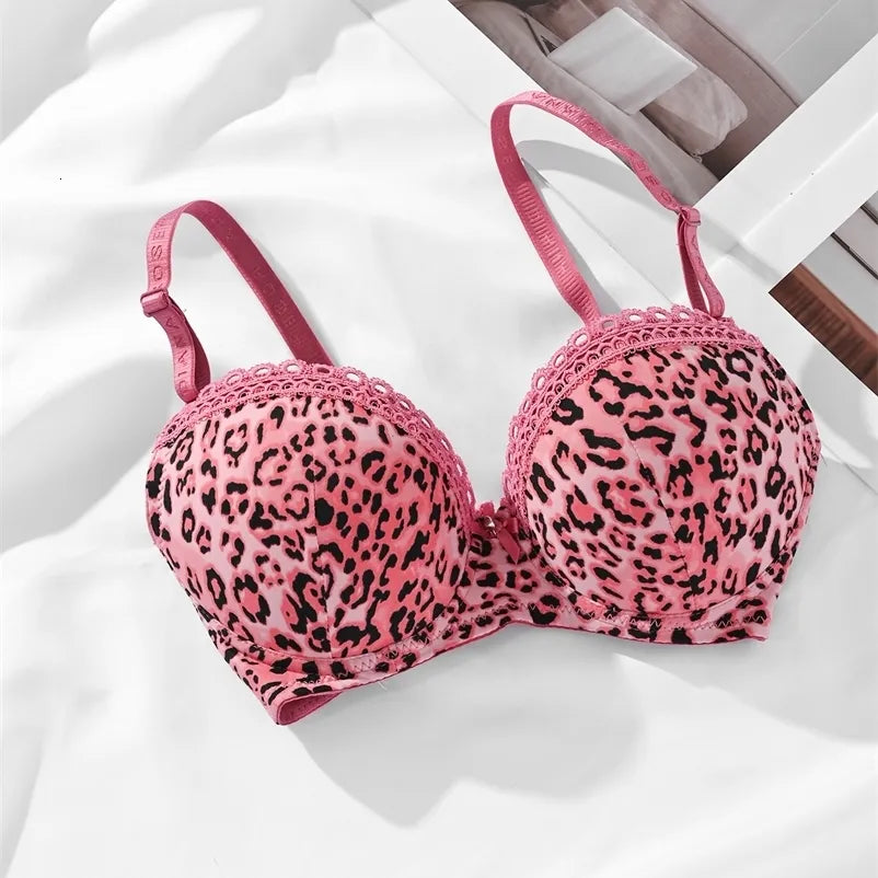 (36-42)C Leopard Print Thin Pad  C Cupsize  Wired Bra (145)*