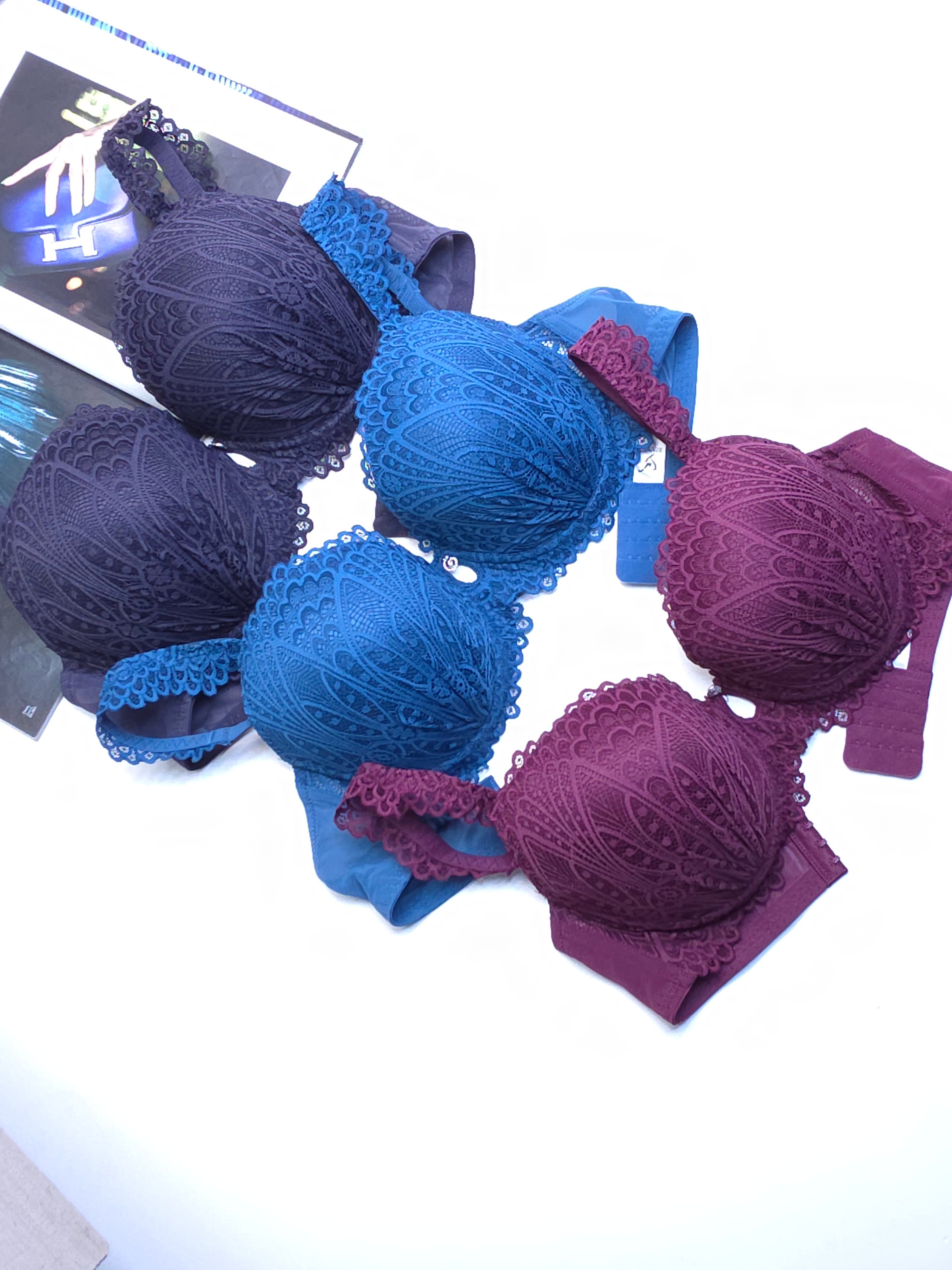 (36-42)D Cup Size Light Padded Wired Flower Pattern Bra (165)*