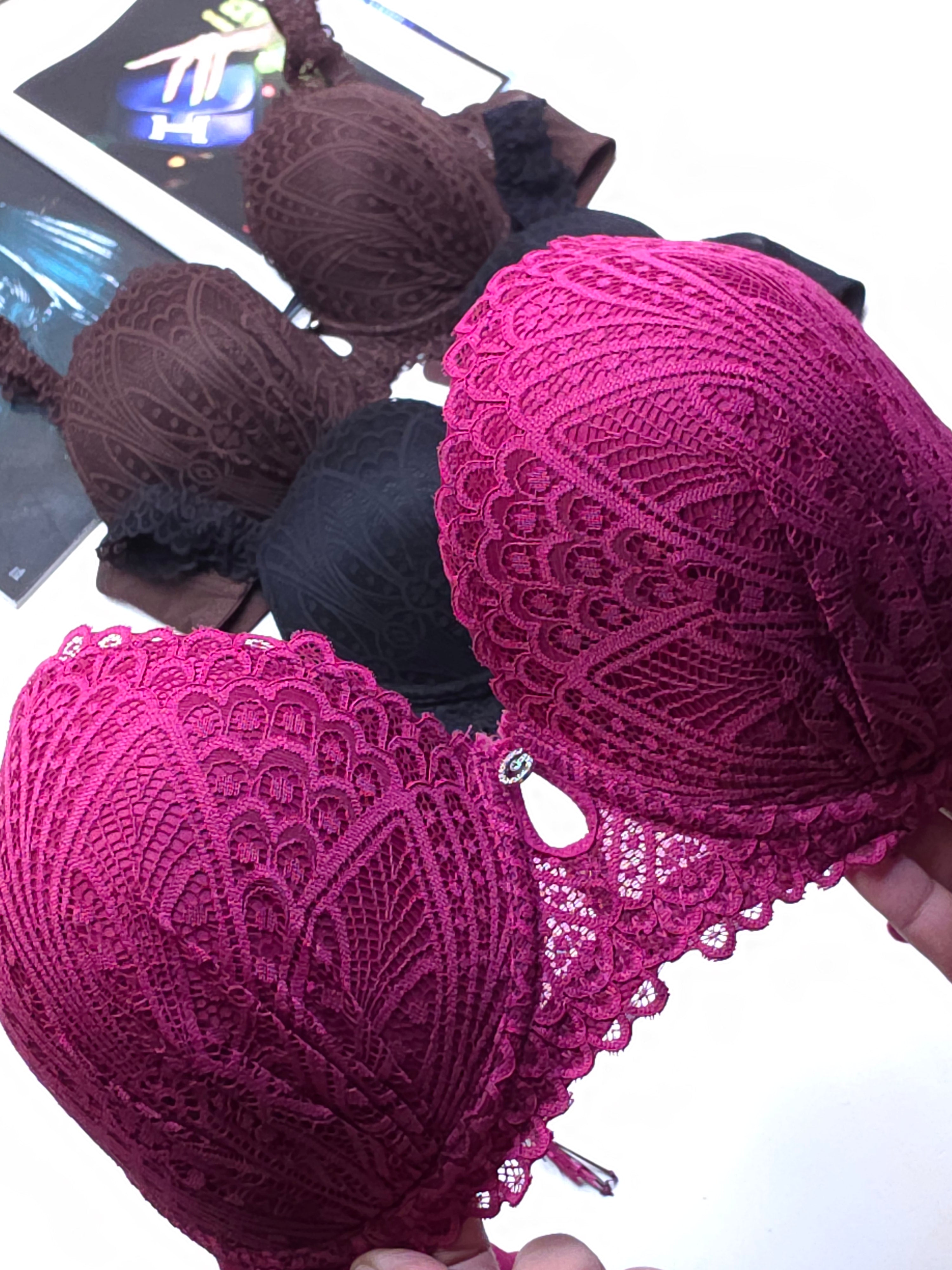(36-42)D Cup Size Light Padded Wired Flower Pattern Bra (165)*