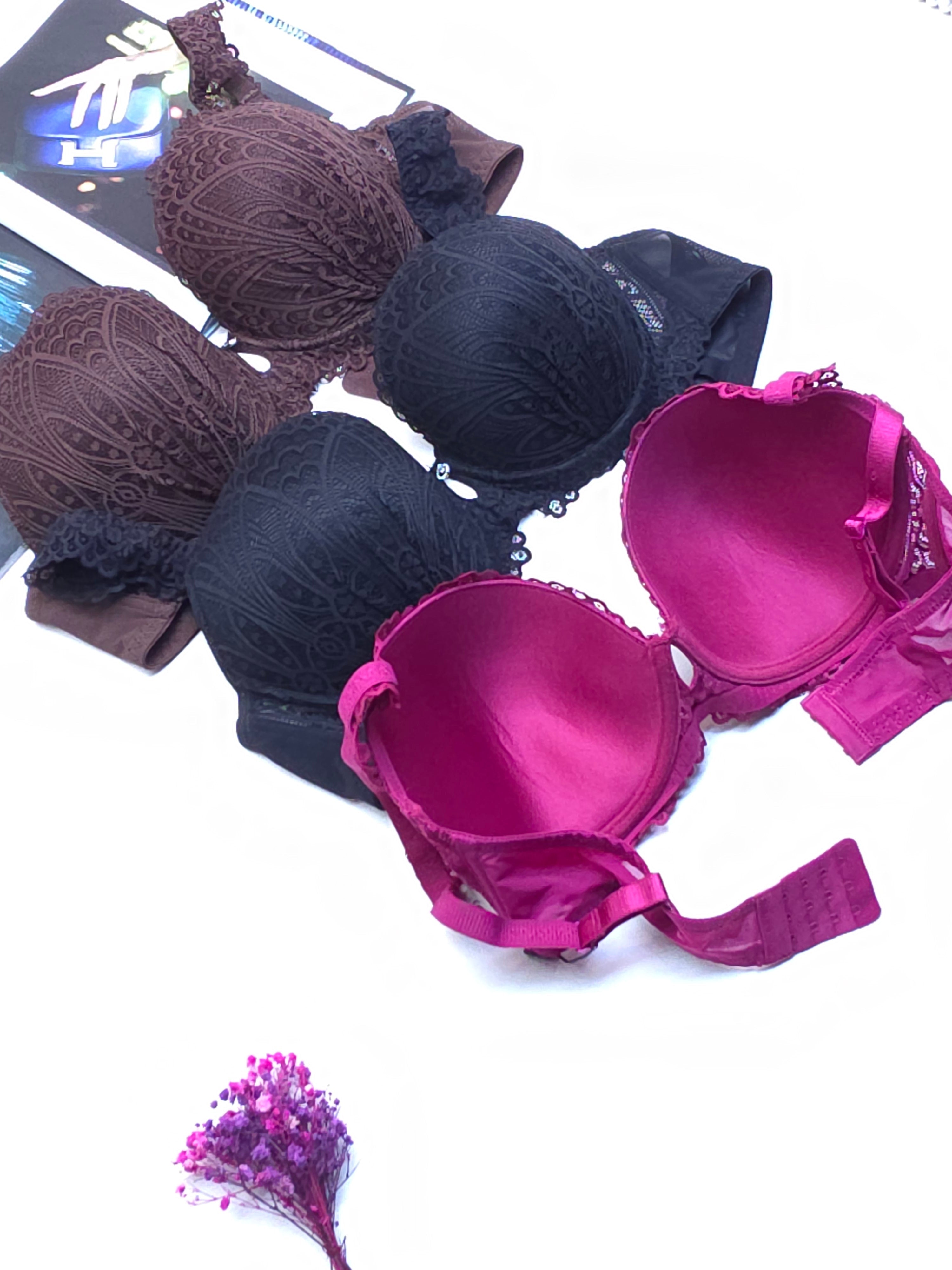 (36-42)D Cup Size Light Padded Wired Flower Pattern Bra (165)*