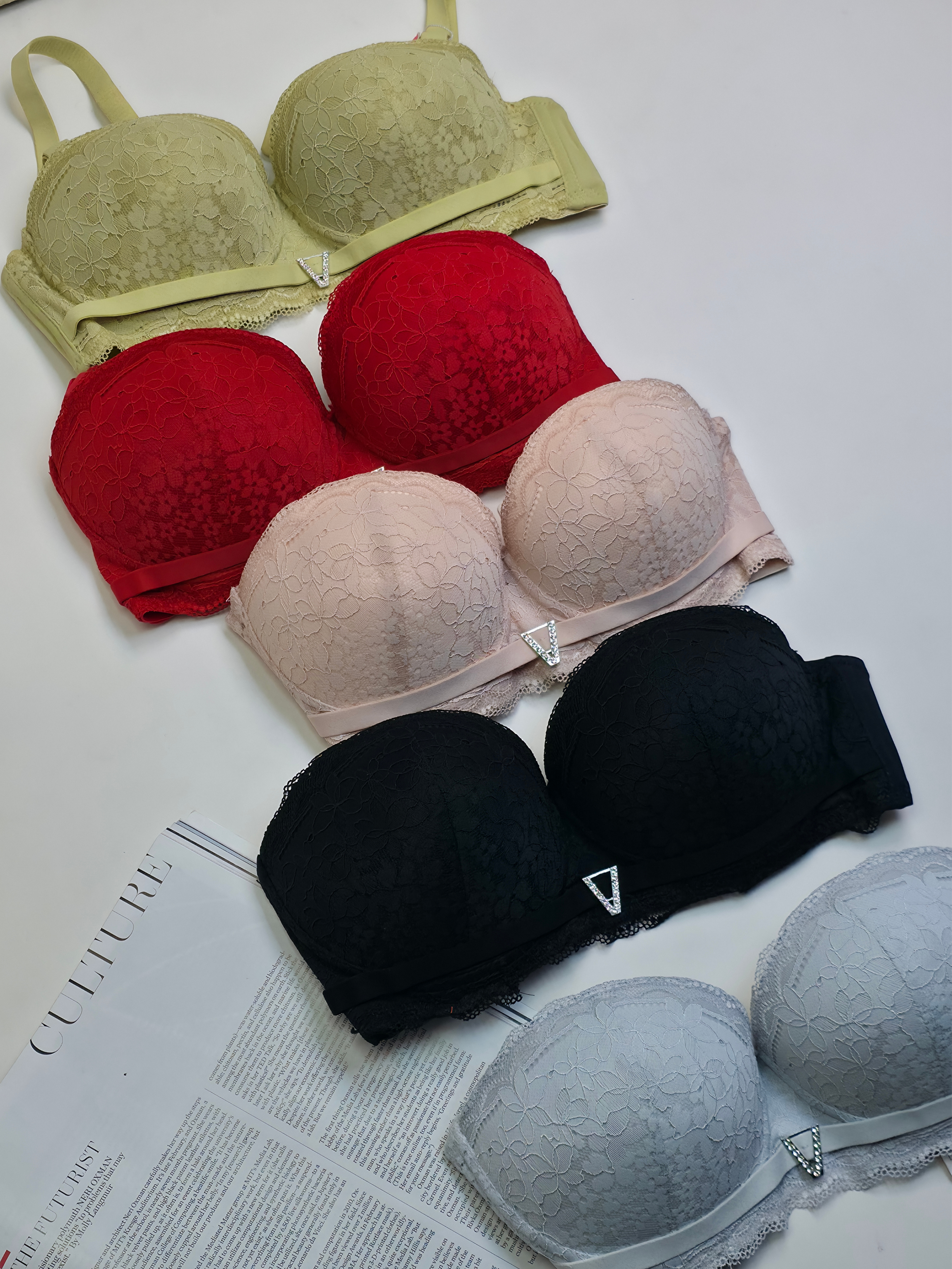 (36-42)size Half Cup Shape Padded Push up Wired Flower Pattern Bra(149)*